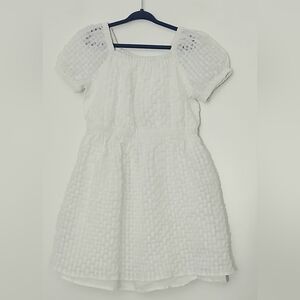 Crewcuts Gingham Organza Dress Girls Size 8 White Textured Casual Short Sleeve